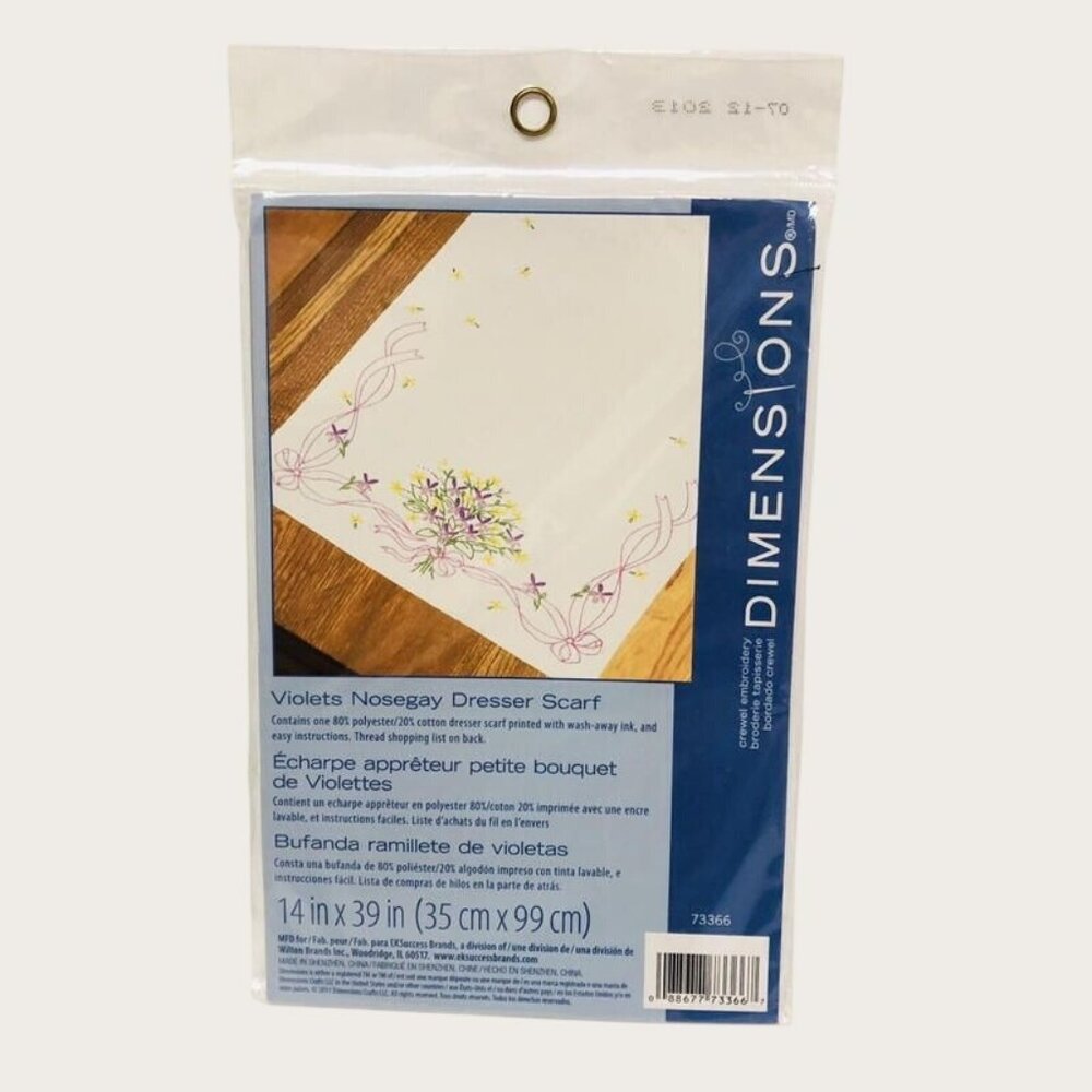 Dimensions Dresser Scarf Crewel Embroidery Kit Violets Nosegay New Granny Core
